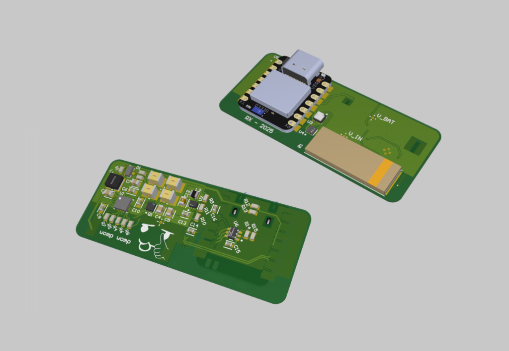 Altium 3D render of top and bottom sides of the BLE energy-harvesting air quality sensor PCB